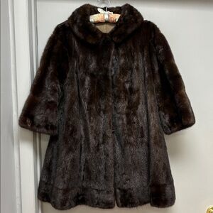 Vintage Genuine Mink Fur Coat | Dark Brown | Shawl Collar | Mid-Century Luxury